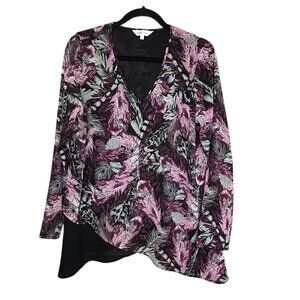 Northern Reflections Womens Purple Peacock Overlay on Black Blouse Size L